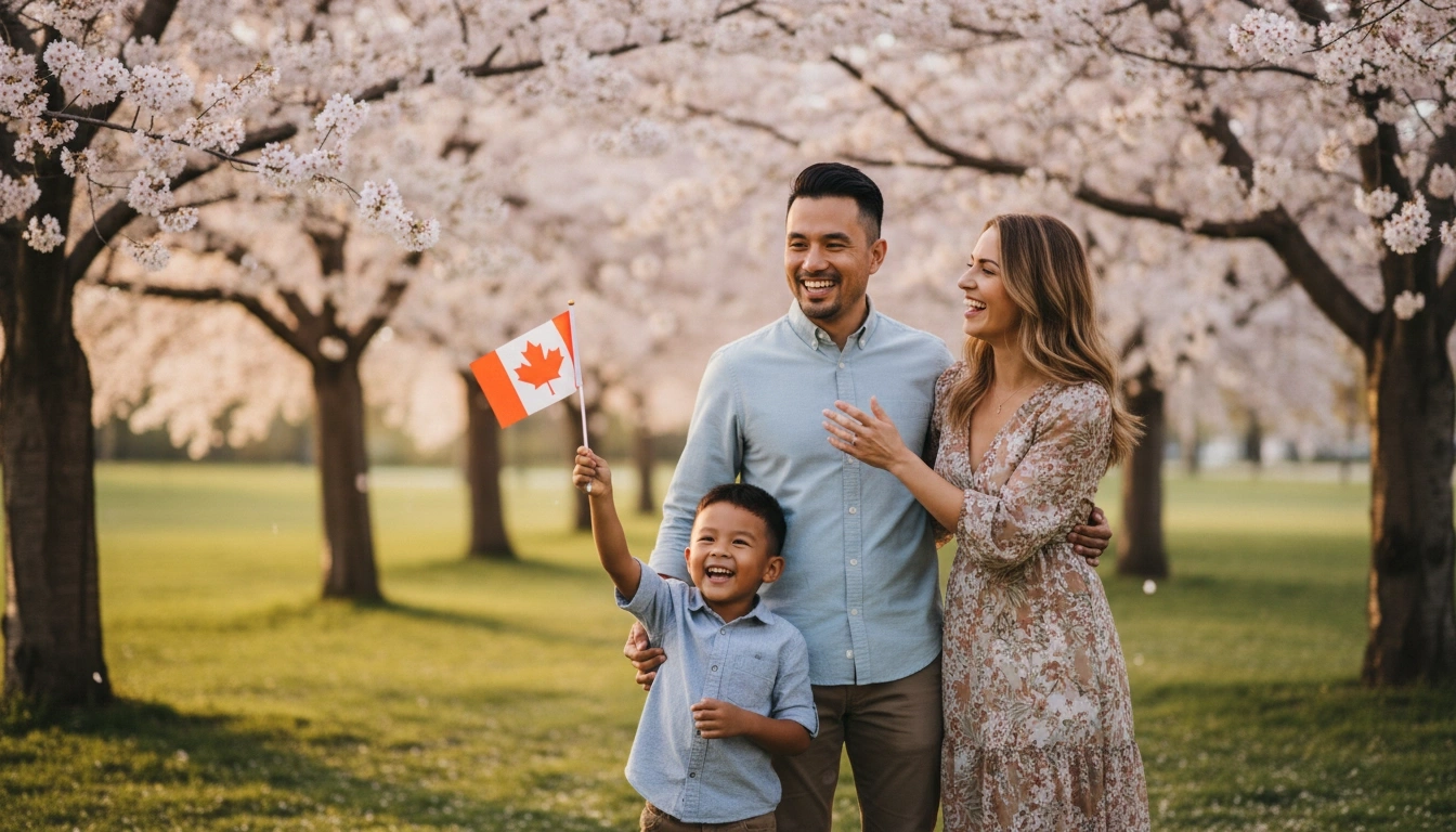 A joyful family celebrating a Canadian milestone