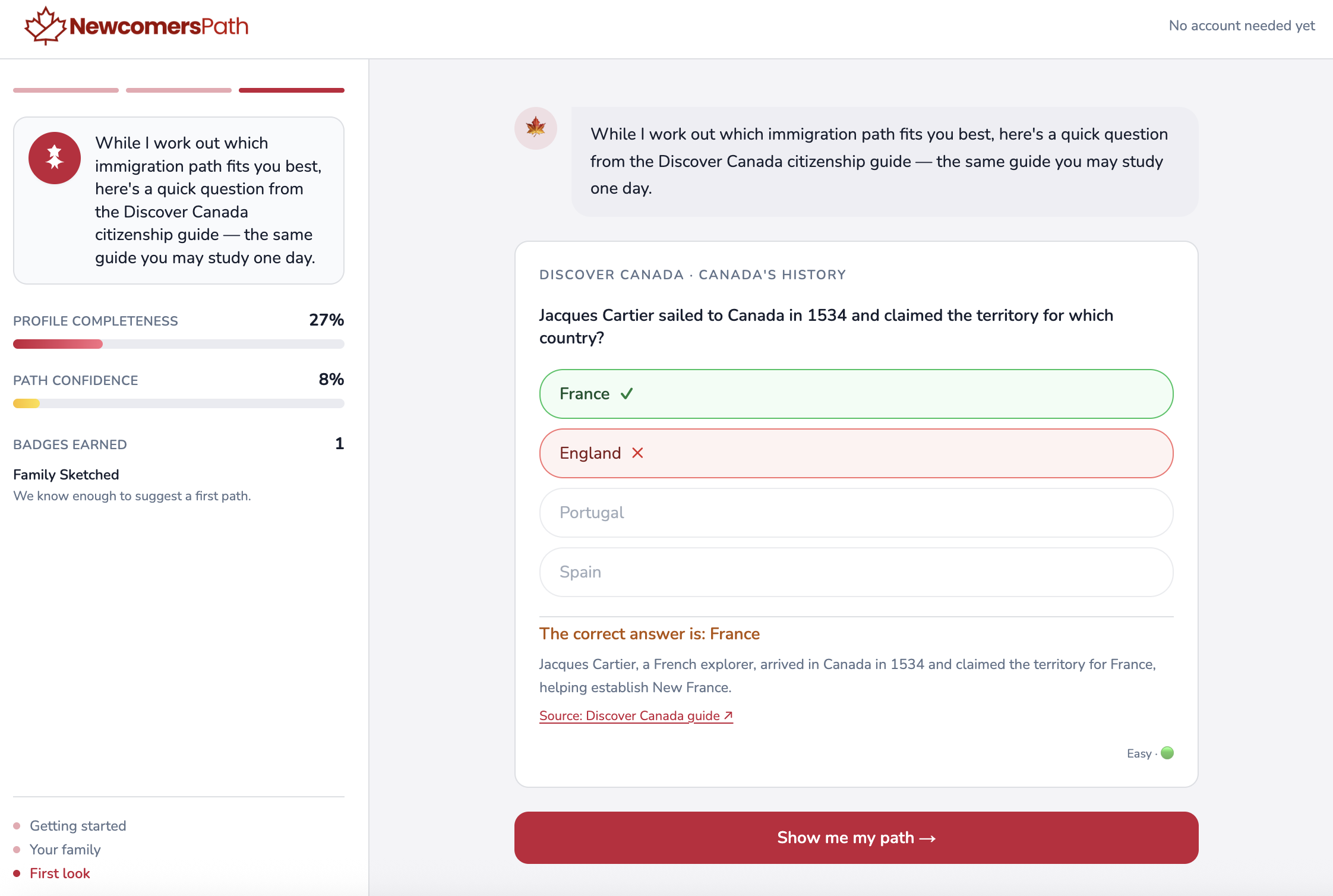 Discover Canada citizenship question about Jacques Cartier
